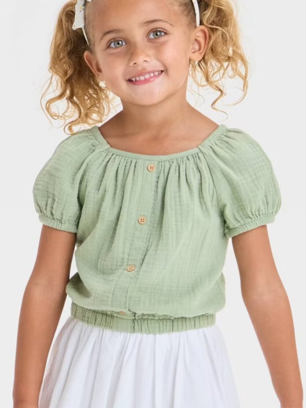 Cat & Jack Toddler Girls' Light Olive Cotton Pullover, Squareneck Crop Top - 18M
